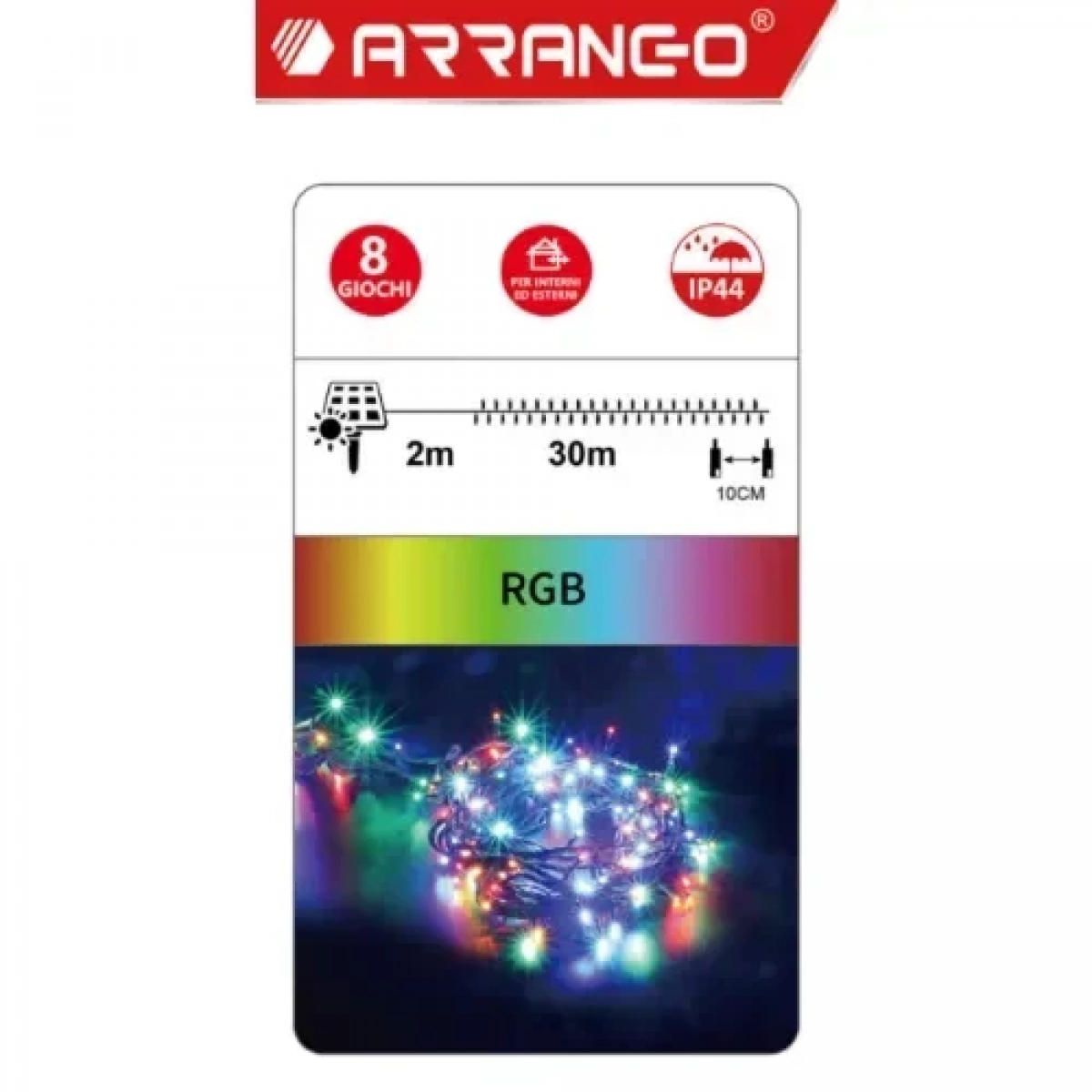 Ηλιακά Χριστουγεννιάτικα Λαμπάκια 300LED με Πρόγραμμα & Χειριστήριο RGB 30m IP44 με Πράσινο Καλώδιο AN48356 ARRANGO